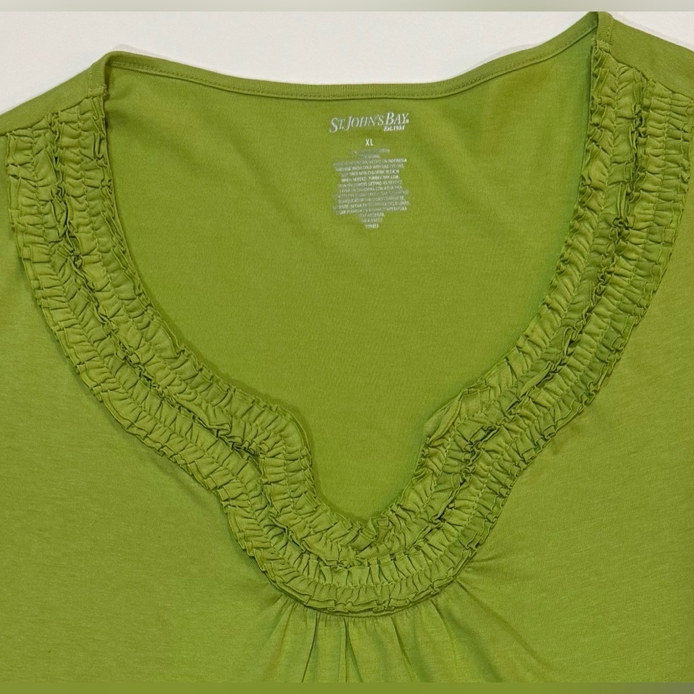 Green Ruched Neck Tee Shirt Lightweight Casual Short Sleeve XL - Picture 4 of 6